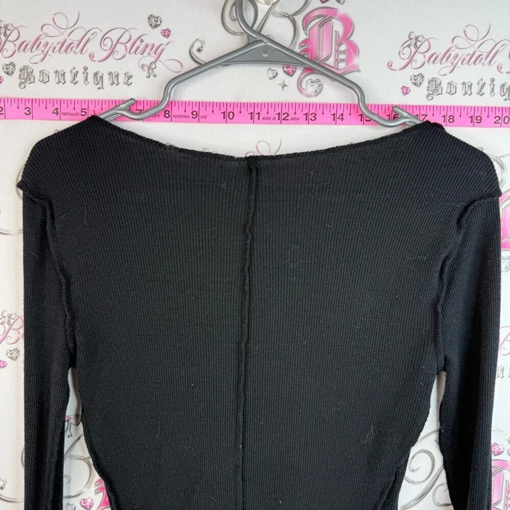Free People long sleeve shirt stretchy Black Ribbed Scoop Neck Long Sleeve Top